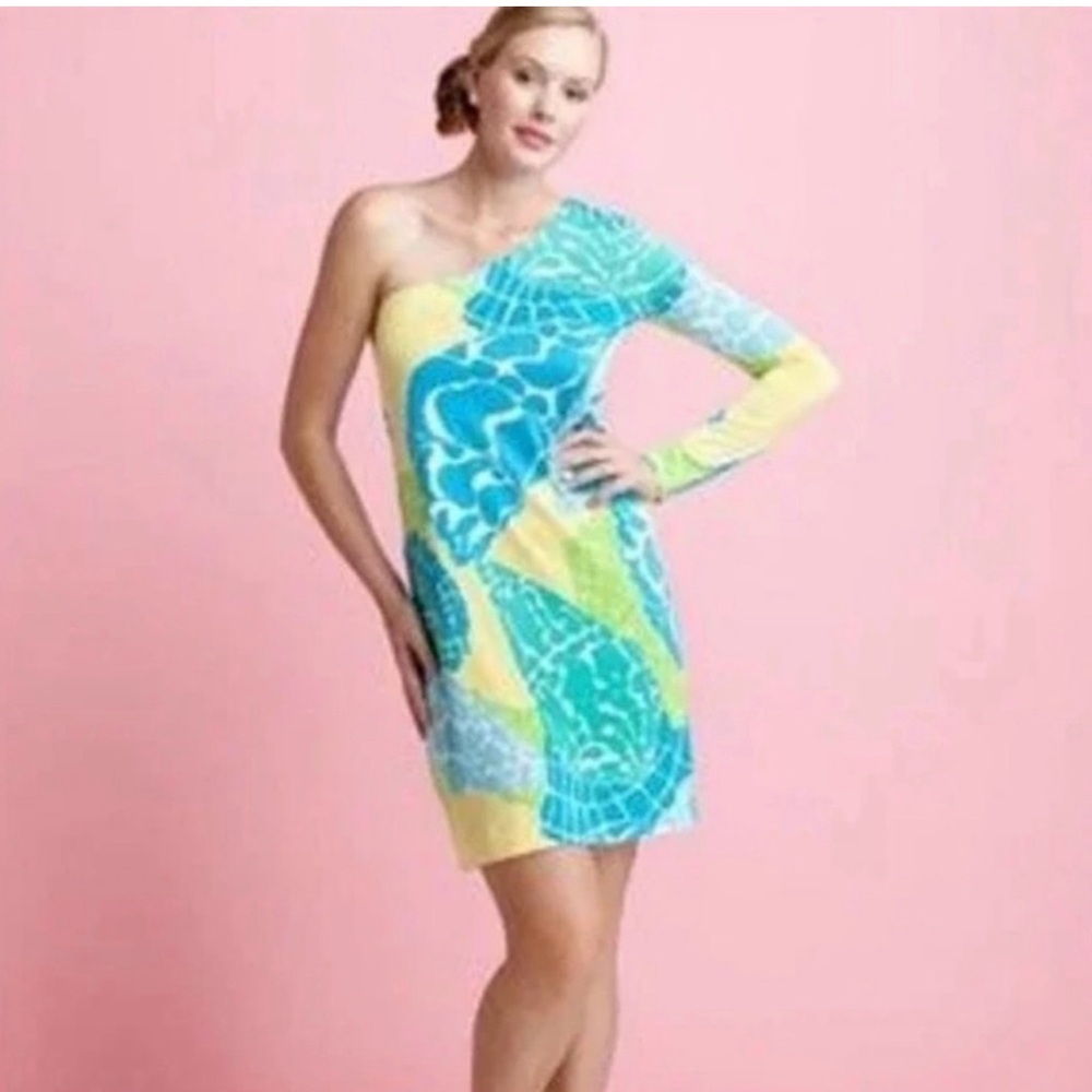 Lilly Pulitzer One Shoulder Mini Tropical Floral Silk Dress Size XS Resortwear